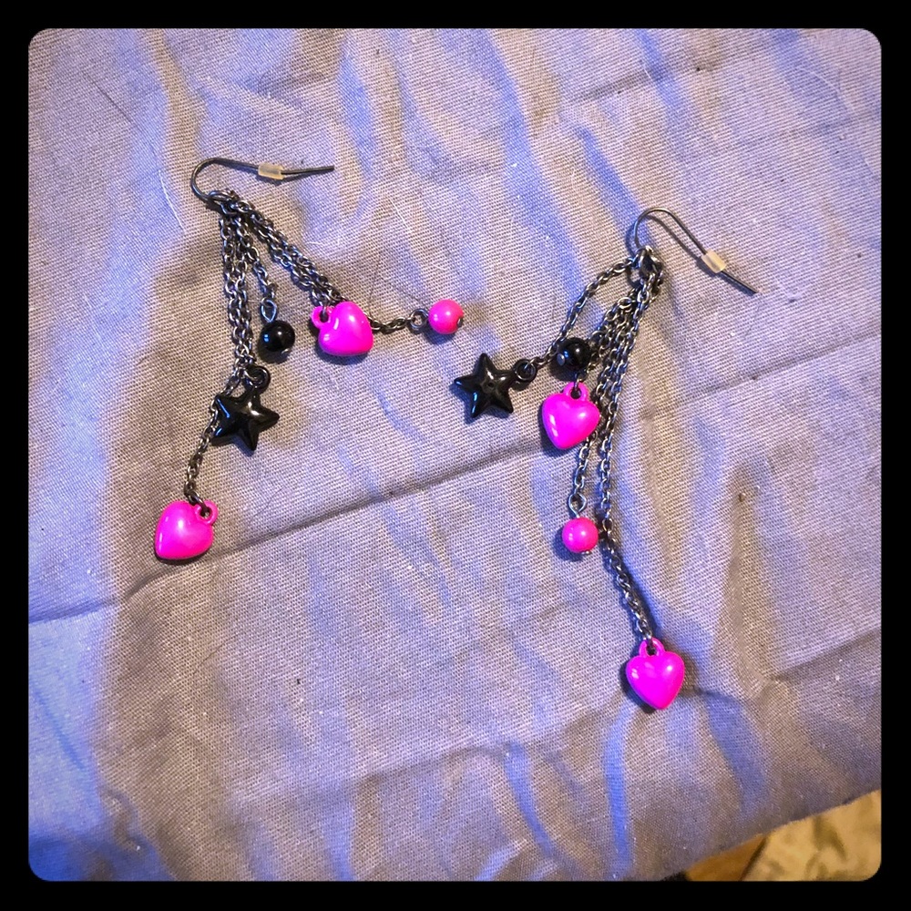 Black and pink dangle earrings